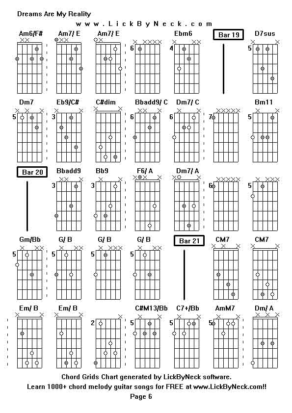 Chord Grids Chart of chord melody fingerstyle guitar song-Dreams Are My Reality,generated by LickByNeck software.